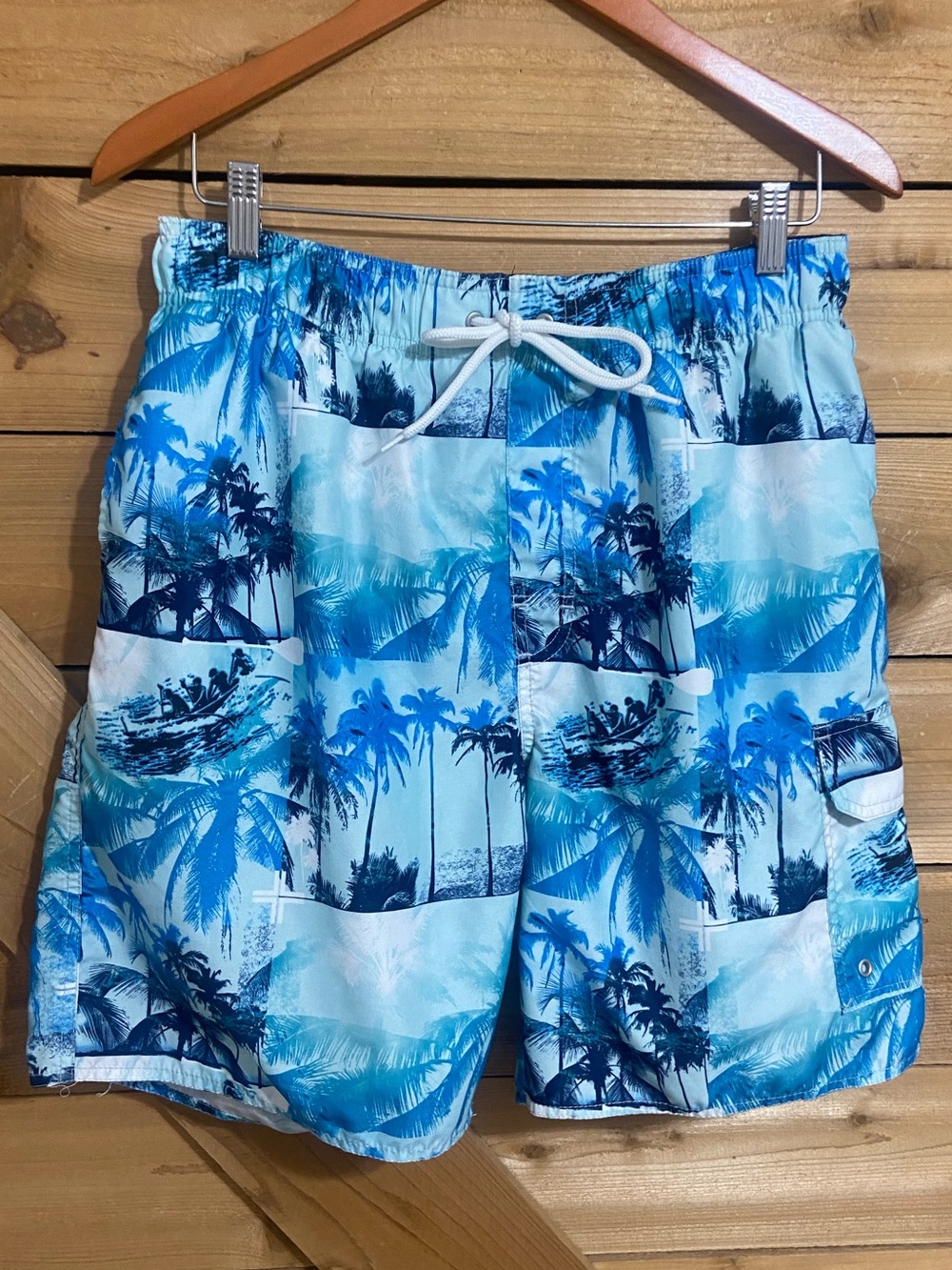 Croft & Barrow Blue Tropical Palm-Print Swim Shorts